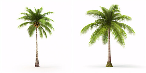 Isolated against a white backdrop, stands a solitary coconut palm tree—a symbol of the tropics