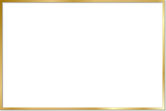 Gold shiny glowing vintage frame with shadows isolated on transparent background. Golden luxury realistic rectangle border. PNG	