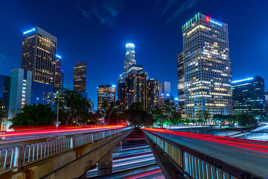 Downtown Los Angeles Skyline as seen from the CA-110 freeway (portrait)