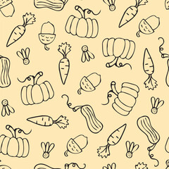 seamless pattern. textile. pattern. style. autumn. leaf fall. bear. basket with mushrooms. mushrooms. doodle drawing. postcard. background picture. actual colors.