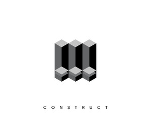 Construct logo design. 3d geometric vector symbol for construction, planning and structure.