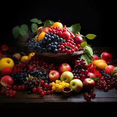 basket with fruits. Generative AI