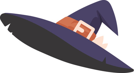 A tall, pointed hat that witches wear on their heads. A Halloween hat that looks like a baseball cap. Cartoon style, Vector Illustration