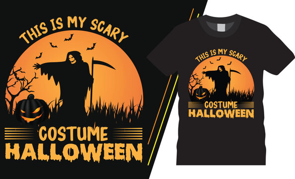 Scary Costume Halloween T-shirt Design template for upcoming Halloween. High quality design template for print. eye catching colorful design. pumpkins and zombies illustration.