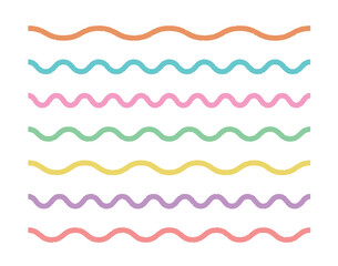 Wavy line set in white background. Simple color outline design element