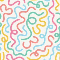 Bright colored bold line vector seamless pattern. Textured brush drawn bold squiggle stripes