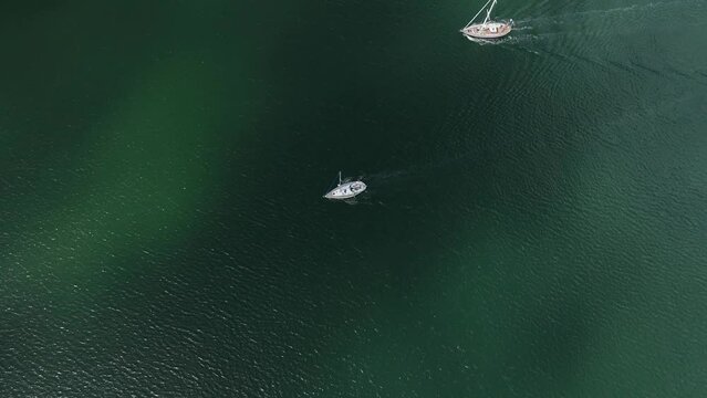 Top Down drone footage of Sailboats in Kinsale Bay 4k Ireland Summer