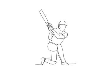 A man holding a ball bat. Cricket one-line drawing