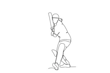 A man prepares to receive the ball. Cricket one-line drawing