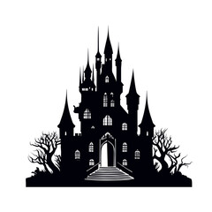 Obraz premium Silhouette of a scary house, scary castle, halloween - vector illustration