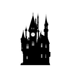 Obraz premium Silhouette of a scary house, scary castle, halloween - vector illustration