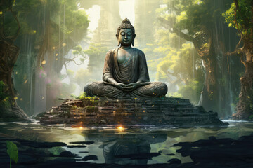 Buddha in mediation, generative AI - obrazy, fototapety, plakaty