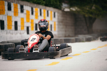 karting competitor in his car
