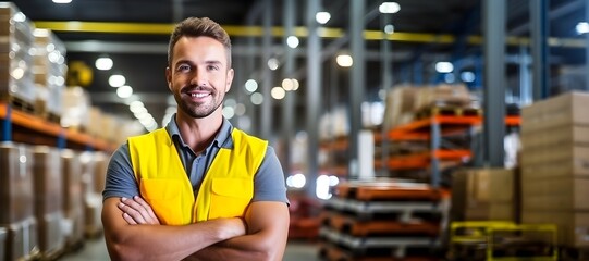 a smiling man in a warehouse