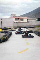 various karting race car competitors in practice