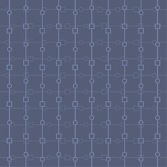 Abstract circles and square lines striped blue vector pattern seamless