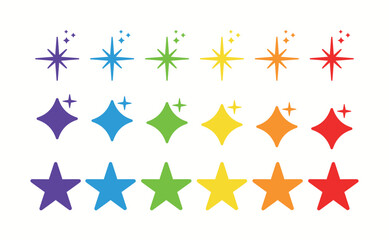 Rainbow stars, shine, sparkle, happy, celebration. Pride icon. Color vector. LGBT Lesbian gay bisexual transgender concept. Party, ligth symbol. Illustration, sky