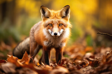 Fototapeta premium Red fox in the autumn forest