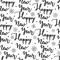 Lettering seamless pattern with inscription Happy New Year   for winter holidays. Lovely hand drawn  background with elements letters   and word Happy New Year. Doodle vector illustration