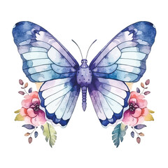 Butterfly Fantasy: Watercolor Colorful Set of Butterflies, White