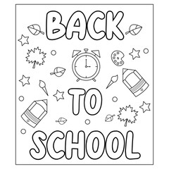 Vector back to school doodle set of elements vector illustration in line coloring page for kids