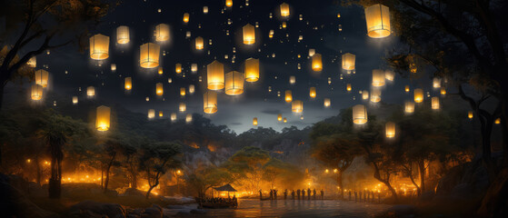 lantern festival in chiang mai thailand, generative AI - obrazy, fototapety, plakaty