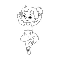 vector cute girl in beautiful dress outline for coloring