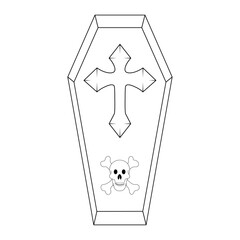 Vector coffin outline hand drawn skull clip art. vector Halloween illustration