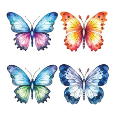 Butterfly Fantasy: Watercolor Colorful Set of Butterflies, White