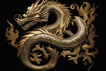 Golden dragon isolated on black background