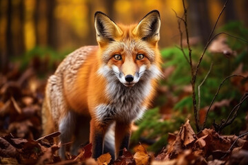 Obraz premium Red fox in the autumn forest
