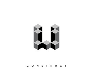 Modern construct logo design template for business identity. Structure vector design symbol. Initial W.