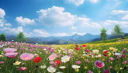 Obraz premium Colorful flower meadow in springtime - Generativ AI