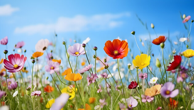Colorful flower meadow in springtime - Generativ AI