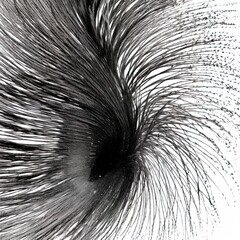 abstraction peacock feather, black and white on white background.