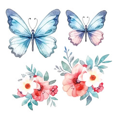 Nature's Palette: Watercolor Colorful Butterflies in Vibrant Hues, White Background
