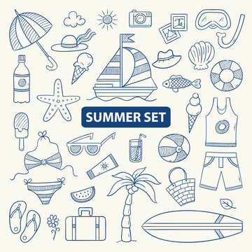 Summer set.Hand drawn vector illustration