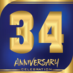 Celebrate the 34th anniversary with gold letters and blue background	