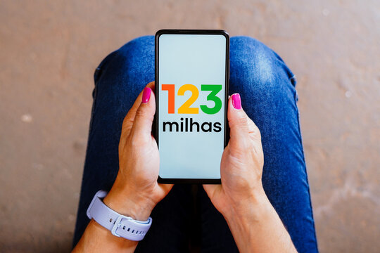 August 30, 2023, Brazil. In this photo illustration, the 123 Milhas logo is displayed on a smartphone screen.