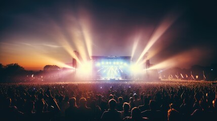 Fototapeta na wymiar Bright lights of an open air concert. Generative AI