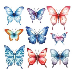Whimsical Butterfly Dance: Watercolor Colorful Set on Clean White