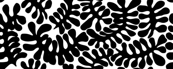 Modern abstract background with leaves  in Matisse style. Vector seamless pattern with black leaves elements . Hand drawn contemporary art collage.