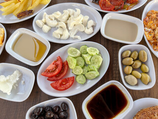 traditional spread Turkish breakfast on table