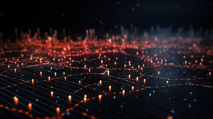 Obraz premium Dark Background with Connected Dots and Lines, Data Network Illustration