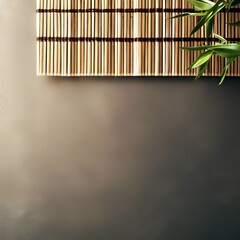 Dark product spotlight background, zen themed with a bamboo mat, top down, ample copy space