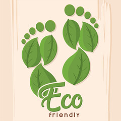 Pair of footprints made by green leaves Eco friendly Vector