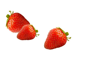 Fresh strawberries and green leaves on white backgroud. Concept for healthy eating and lifestyle. Growing organic food, for design
