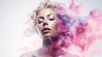 Women faces.Young woman  Girl in abstract smoke  and water drops Fashion spa salon advertising. Abstract fashion concept.