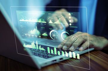 Obraz premium Businessman using computer for DMS documents management and ERP software for Document system management. Automation software to archiving and efficiently manage and information files. AI management