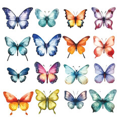 Butterfly Kaleidoscope: Watercolor Colorful Set on White Background